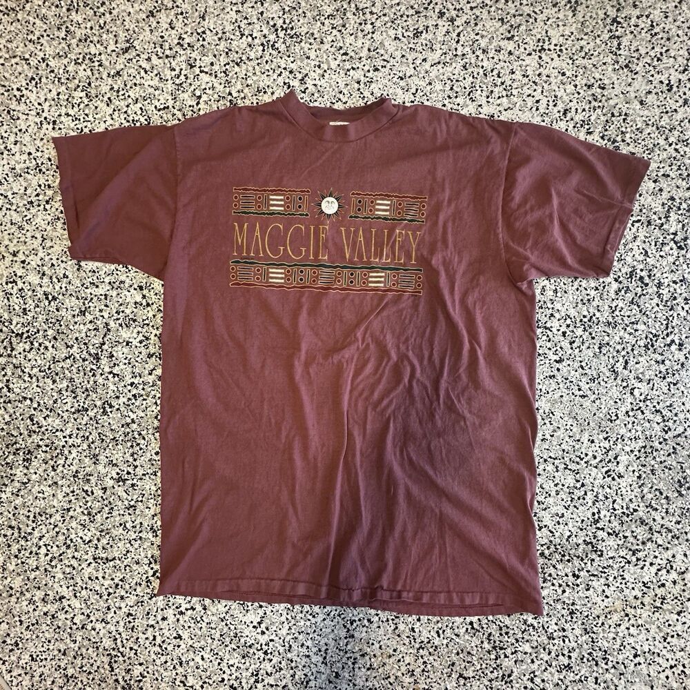Vintage Oneita Power T Shirt Mens 2XL Maggie Valley Made In USA Maroon 90s
